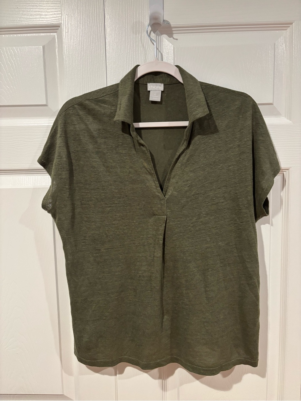 Chico's Olive Green Short Sleeve Button-Down Polo Shirt
